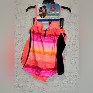 Gerry Pink and Orange Striped Tankini 3-Piece Swimsuit